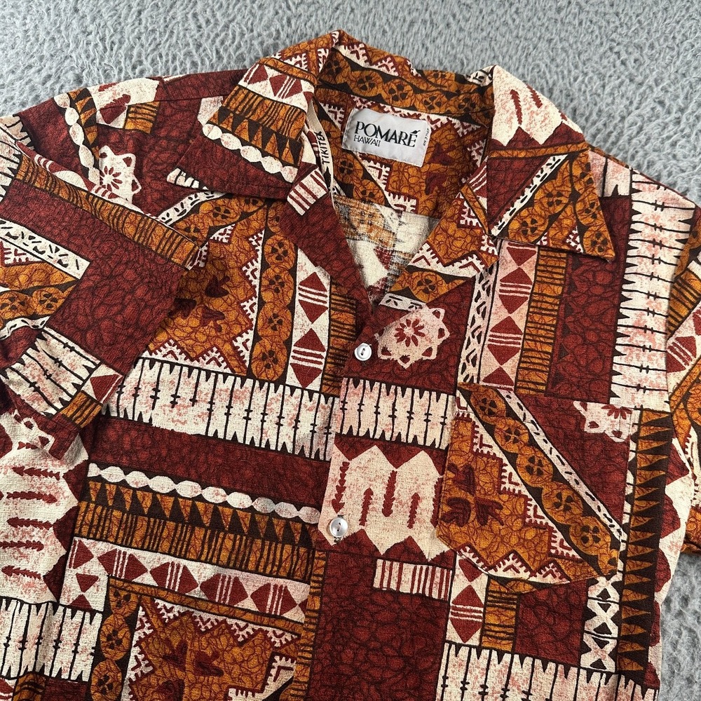 Vtg POMARE Hawaii‎ Men's 70's Casual Button-Down Shirt M Abstract Textured